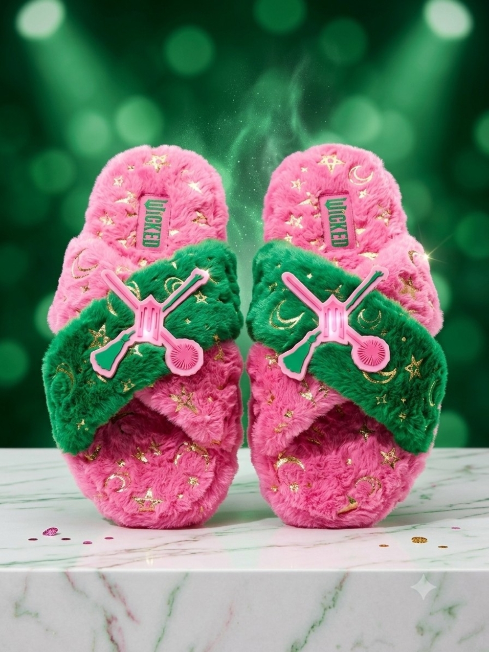 Wicked "Defy Gravity" Faux Fur Slippers 💖Bundle with any green or pink items💖